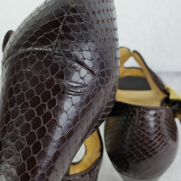 Coach Ivanah Python Sandals Heels Leather Snakeskin Chestnut size 9.5B - Picture 14 of 15